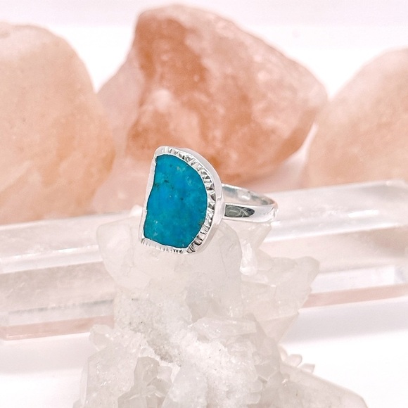 Sleeping Beauty Turquoise Solid Sterling Silver Natural Raw Freeform Ring - Picture 2 of 3